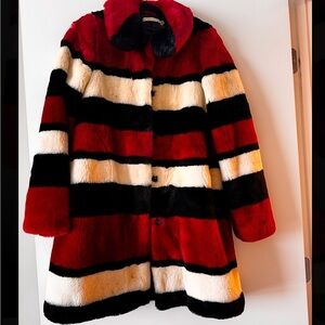 Colorful Striped Faux Fur Coat